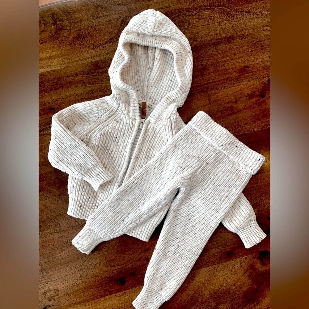 Kids Cream Knit Hoodie & Jogger Set - Cozy Two-Piece Matching Set